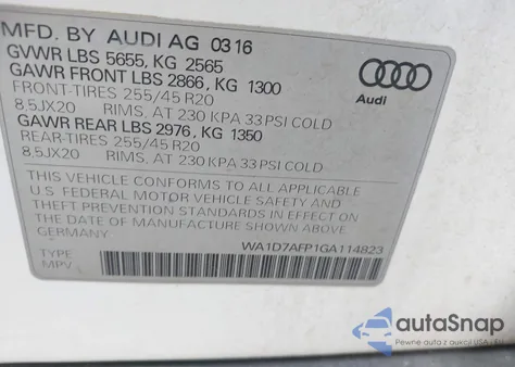 2016 Audi Q5 3.0T Premium Plus from USA, damaged, VIN WA1D7AFP1GA114823